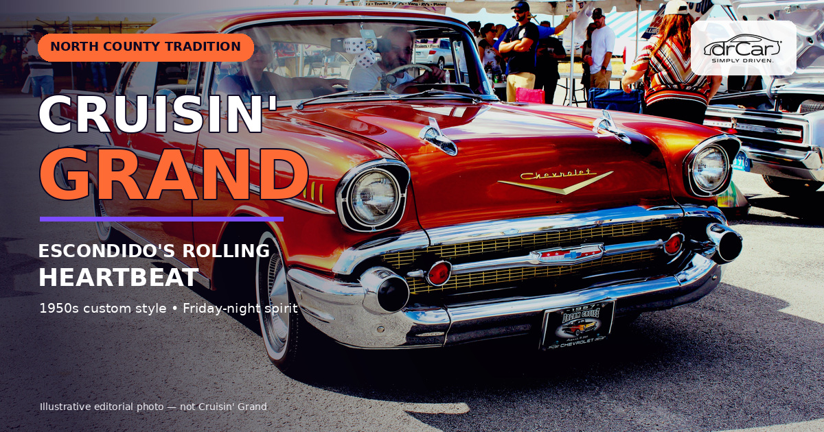 Cruisin' Grand Escondido classic car gathering with a red 1957 Chevrolet custom
